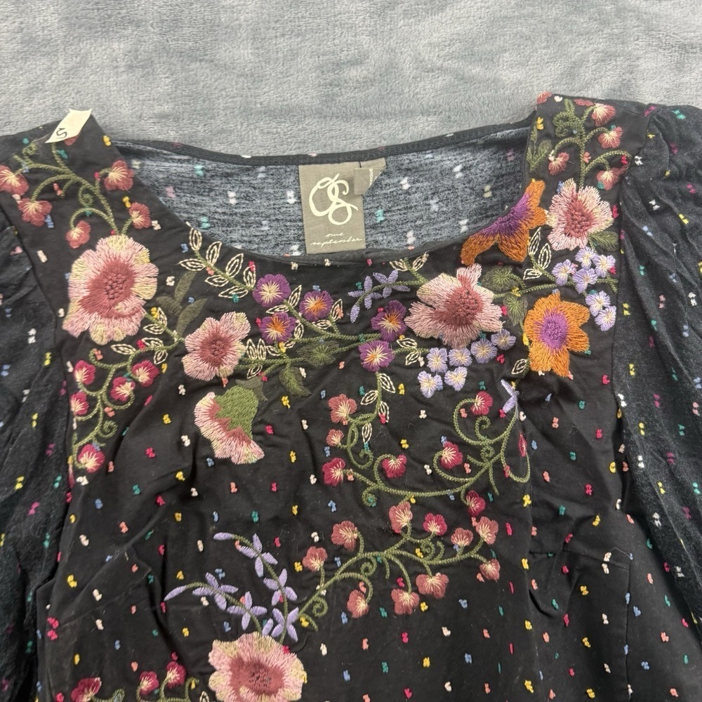 Anthropologie One September Tunic Top Shirt Size Small Embroidered Floral Boho - Picture 2 of 7